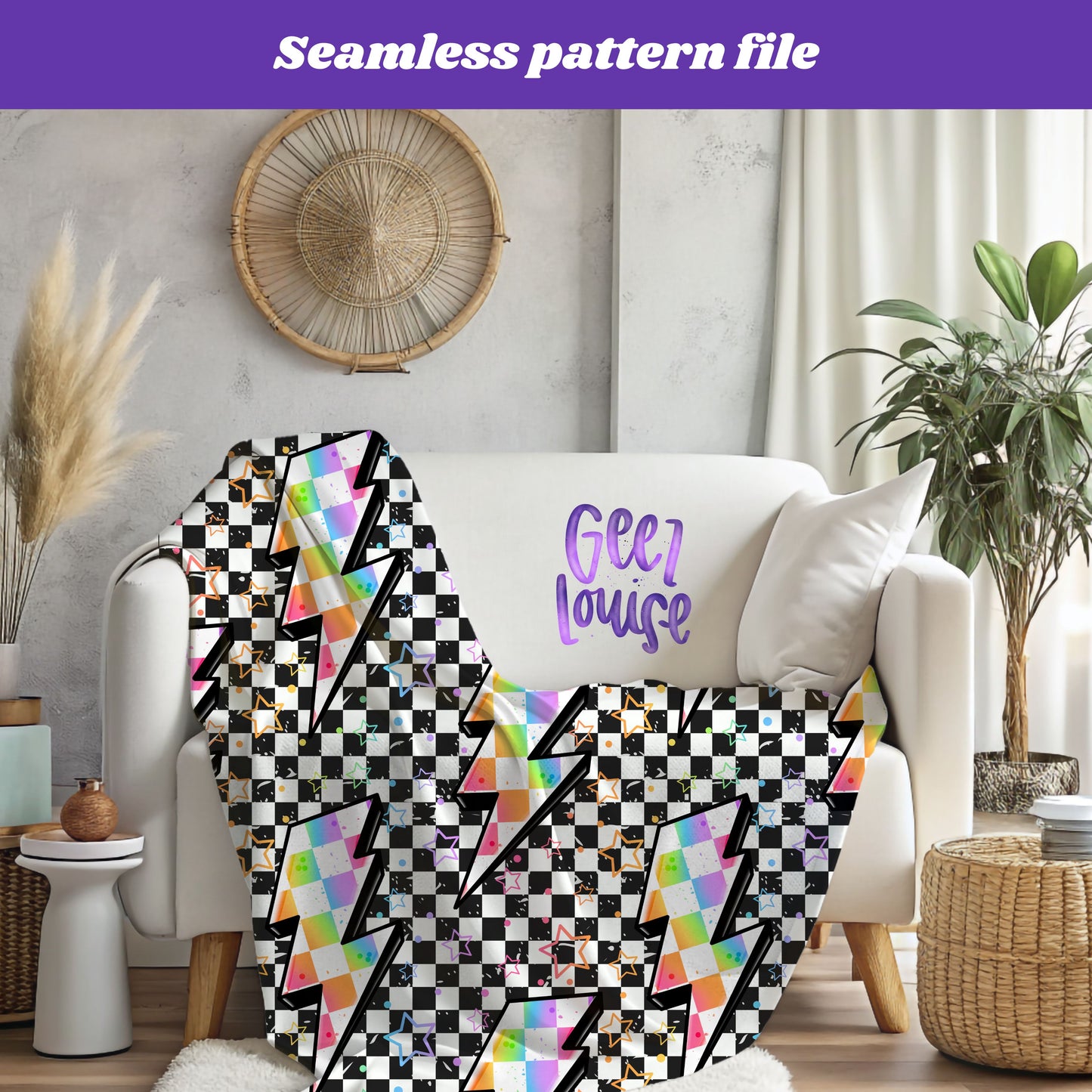 Electric – Rainbow Bolt Checkerboard Seamless Digital Paper