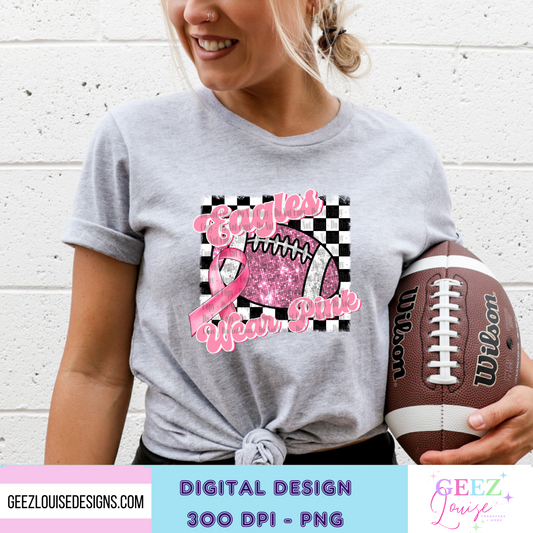 Breast Cancer Teams wear pink Checkerboard football - Digital Download- PNG