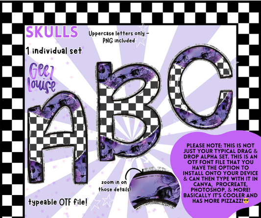 Skulls OTF Font + PNG Alpha Set