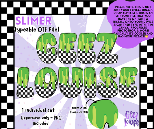 Slimer Alpha – Green Slime Checkered OTF Font & PNG Set