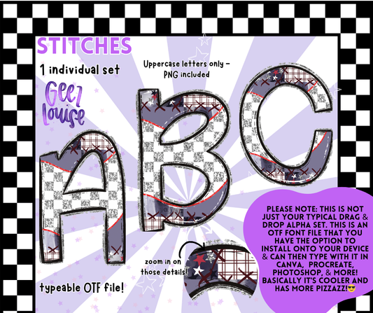 Stitches OTF Font + PNG Alpha Set