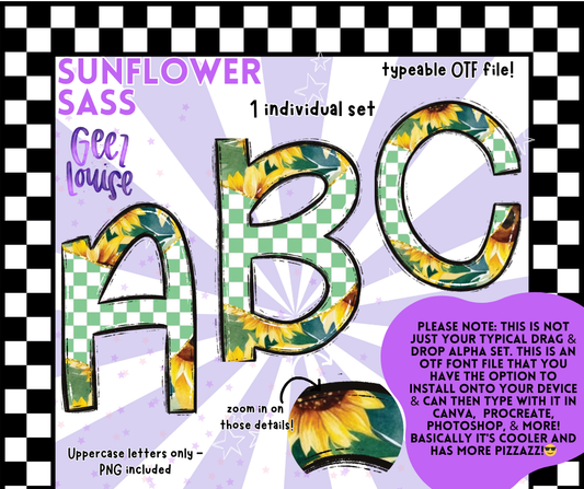 Sunflower Sass Typeable OTF Alpha – Bold, Bright & Checkered