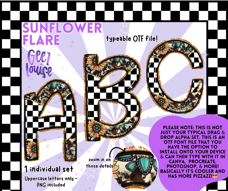 Sunflower Flare OTF Font + PNG Alpha Set