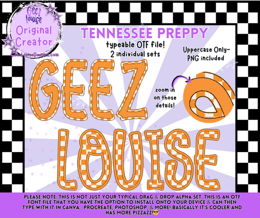 Tennessee Preppy Alpha Font | Orange Check OTF & PNG Letters