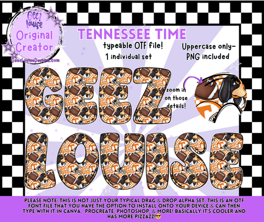 Tennessee Time Font & PNG Alpha | Vols Football OTF File