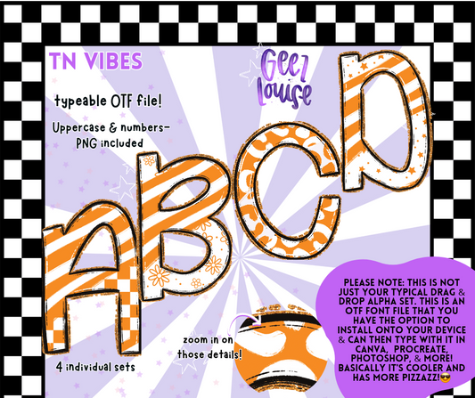 TN Vibes - TYPEABLE OTF Font - Digital Download- PNG (4 fonts included)