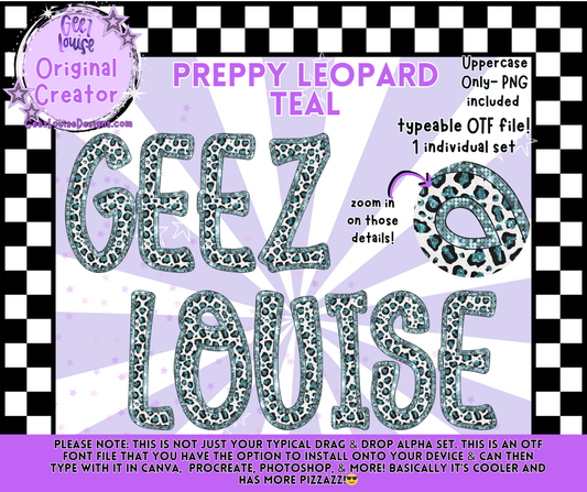 Preppy Leopard Font – Typeable OTF + PNG | Multiple Color Variants