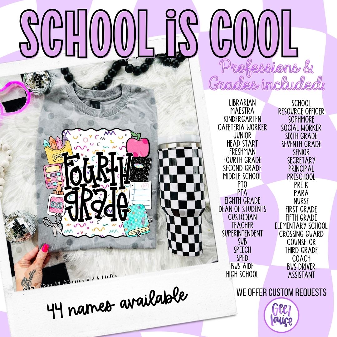 School Is Cool – Teacher & Grade Level PNG
