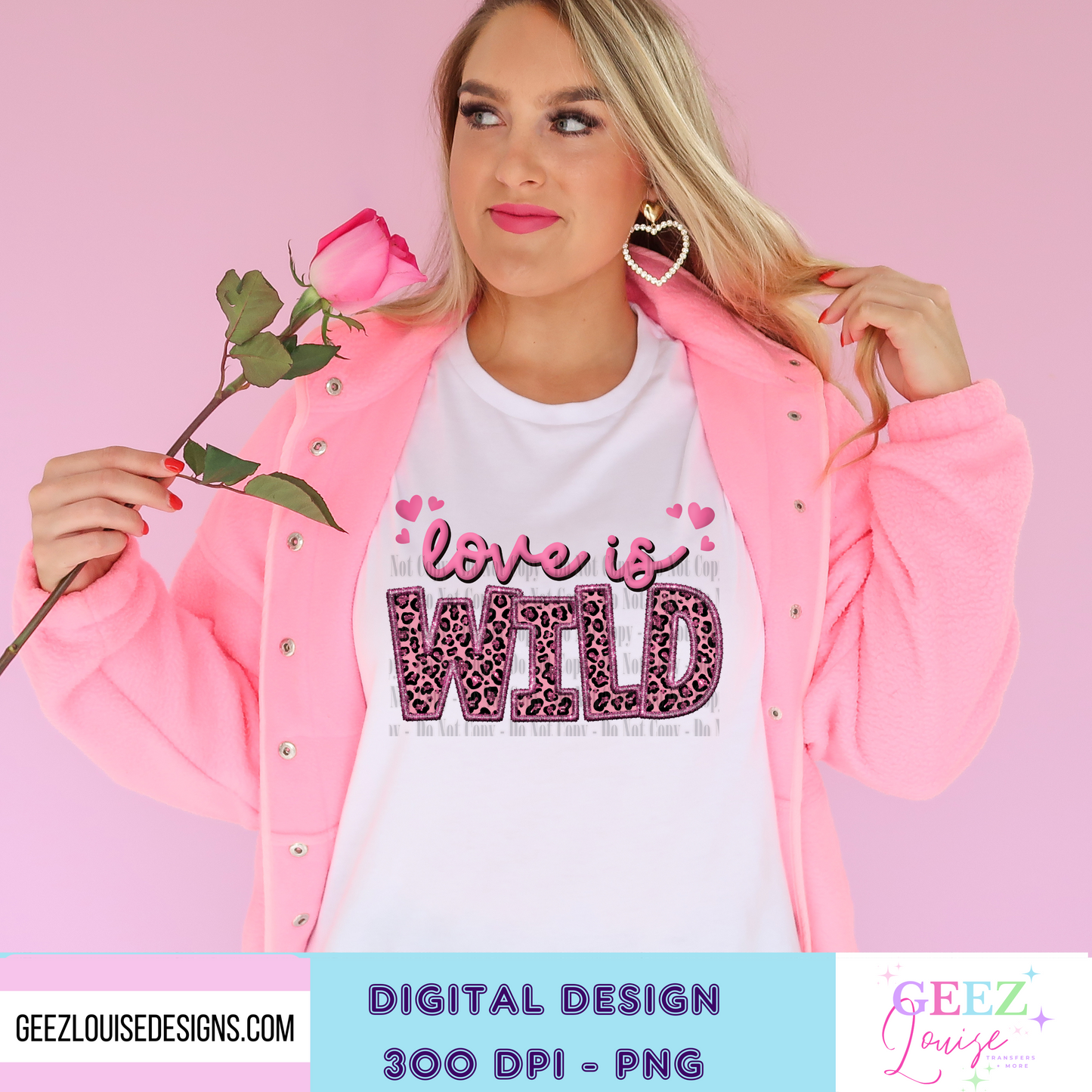 Love is wild - faux sequin faux embroidery Valentines - Digital Download- PNG