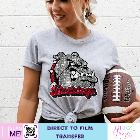Bulldog faux embroidery sequin- Direct to Film Transfer - made to order