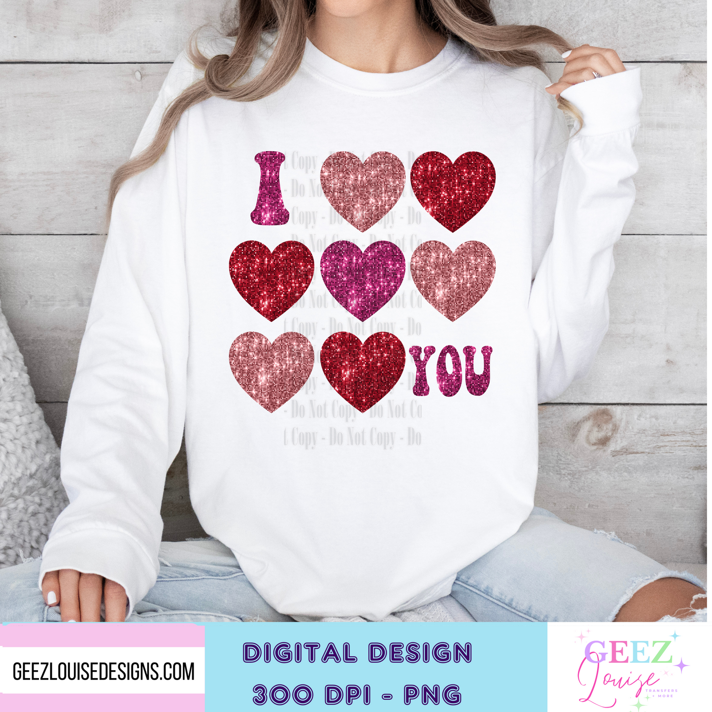 I heart you- faux sequin Valentines - Digital Download- PNG
