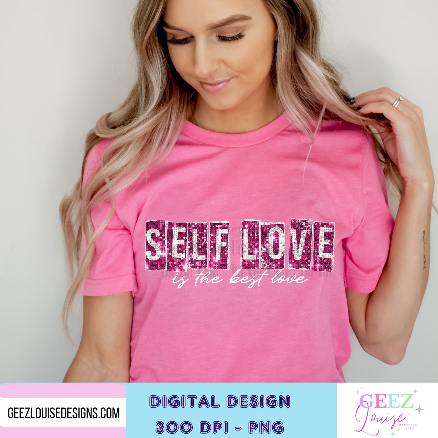 self love- faux sequin Valentines - Digital Download- PNG