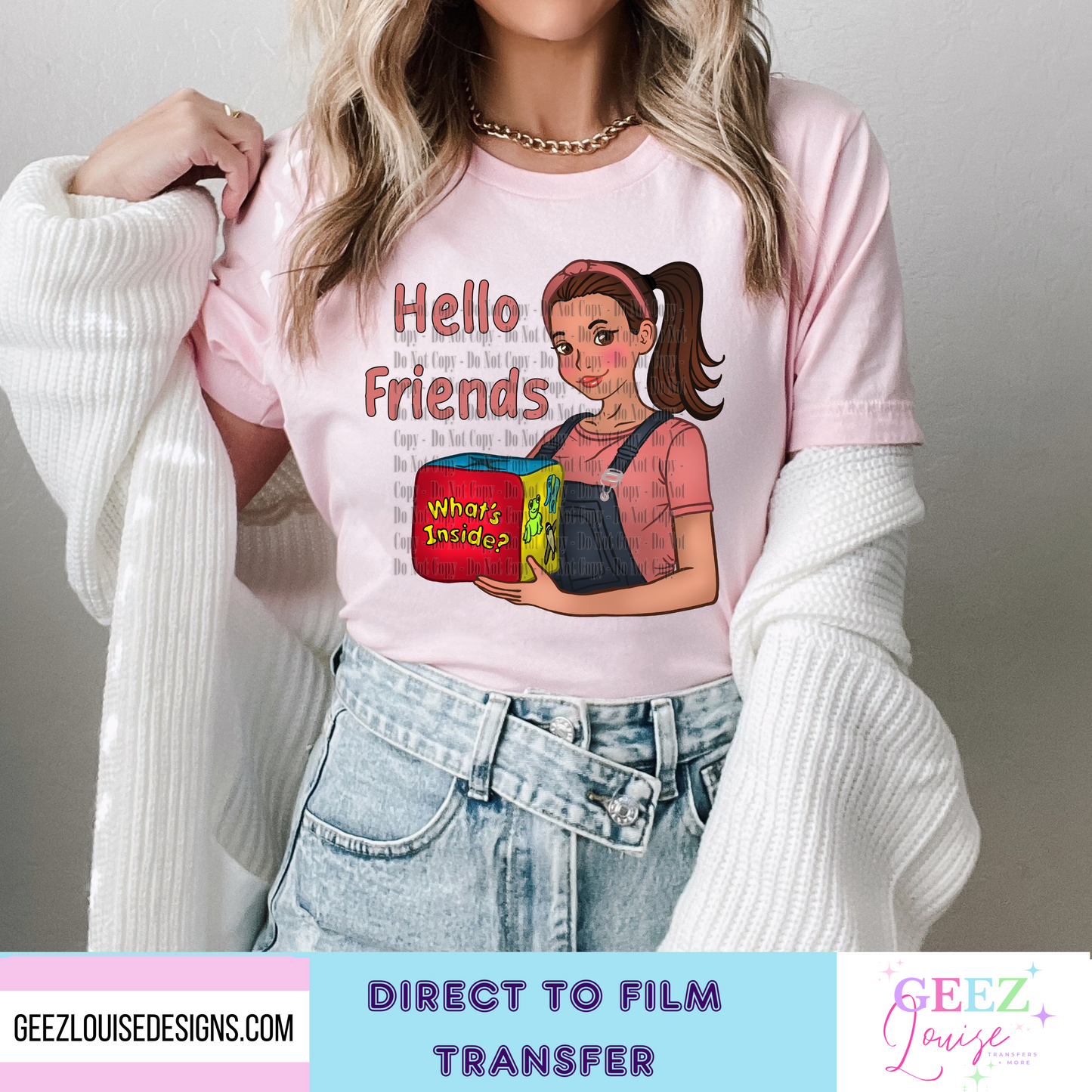 hello friends- Direct to Film Transfer - made to order