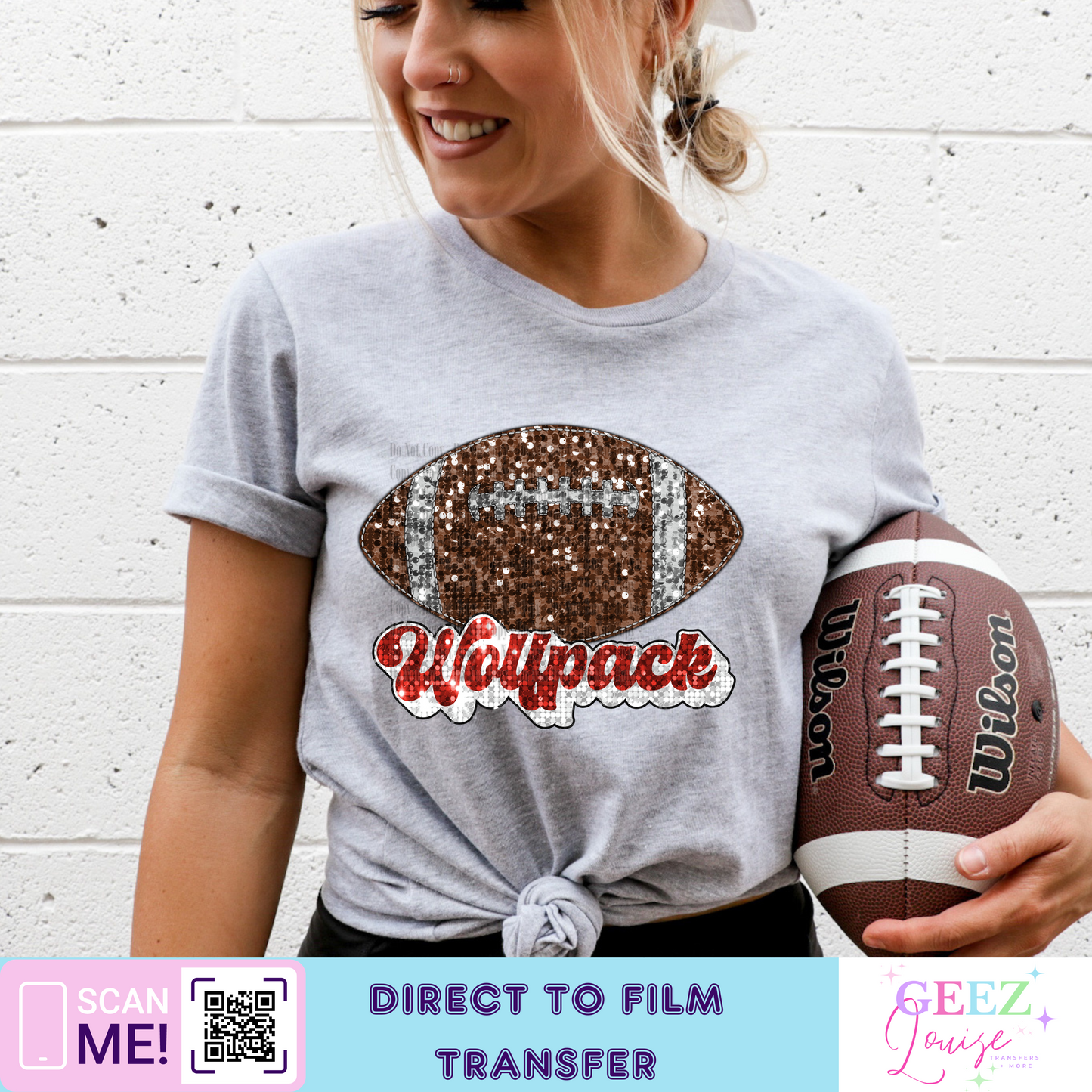 Wolfpack Sequin Football- Direct to Film Transfer - made to order