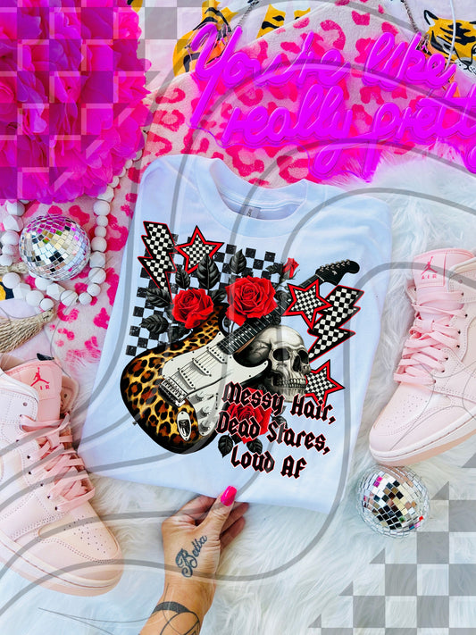 Messy Hair Loud AF – Skull & Guitar Sublimation PNG