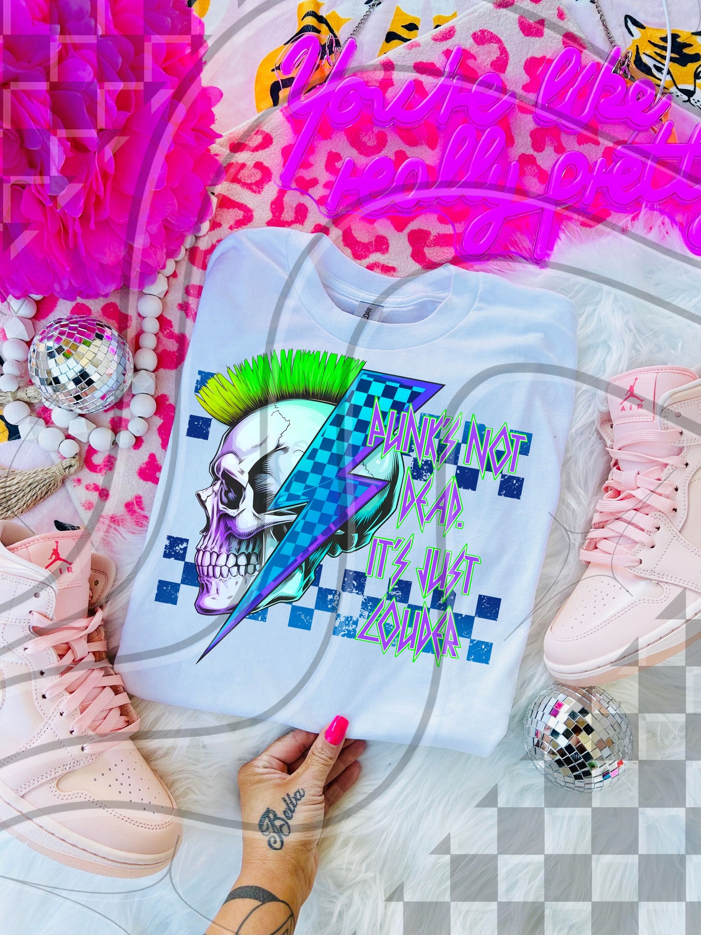 Louder Punk Skull – Neon Sublimation PNG