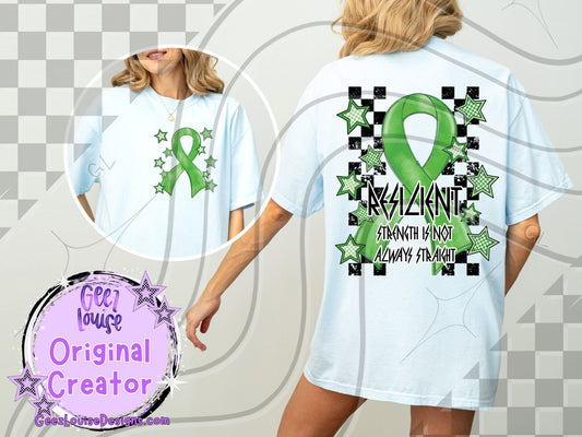 Resilient – Strength Is Not Always Straight | Green Ribbon Scoliosis Awareness Digital Design