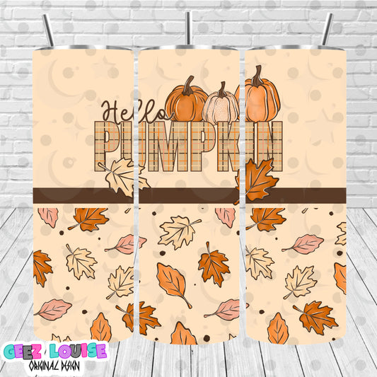 Hello Pumpkin 20oz Skinny Tumbler Wrap PNG | Fall Tumbler Sublimation | Autumn Leaves | July 26 No FOMO Drive | Digital Download