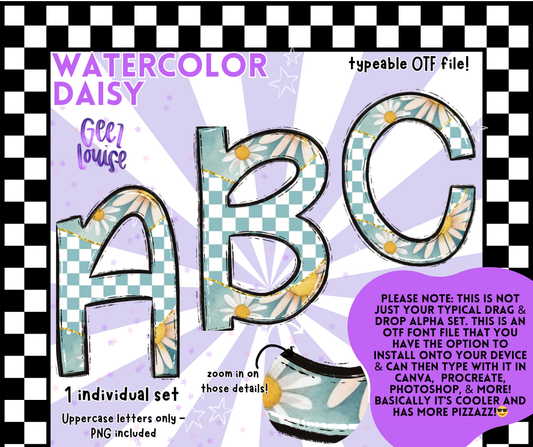 Watercolor Daisy OTF Font + PNG Alpha Set