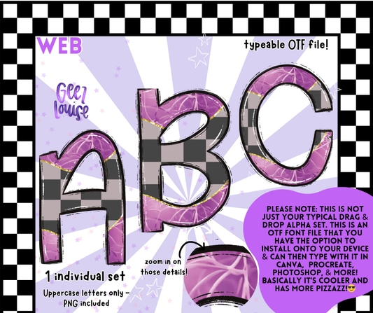 Web OTF Font + PNG Alpha Set (Plaid + Purple Spiderweb)