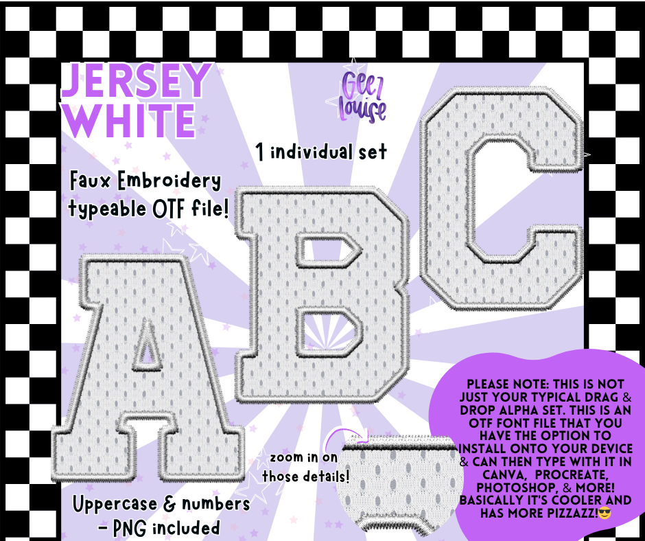 Jersey Faux Embroidery OTF Font – 22 Color Options | Typeable Alphabet with PNGs