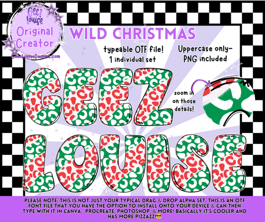 Wild Christmas OTF Alpha Set | Festive Digital Font & PNG Letters