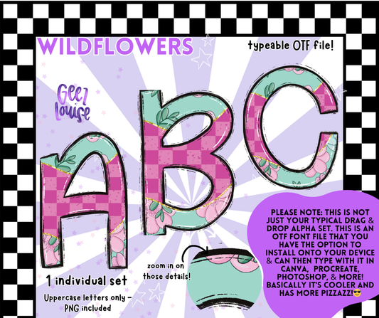 Wildflowers OTF Font + PNG Alpha Set