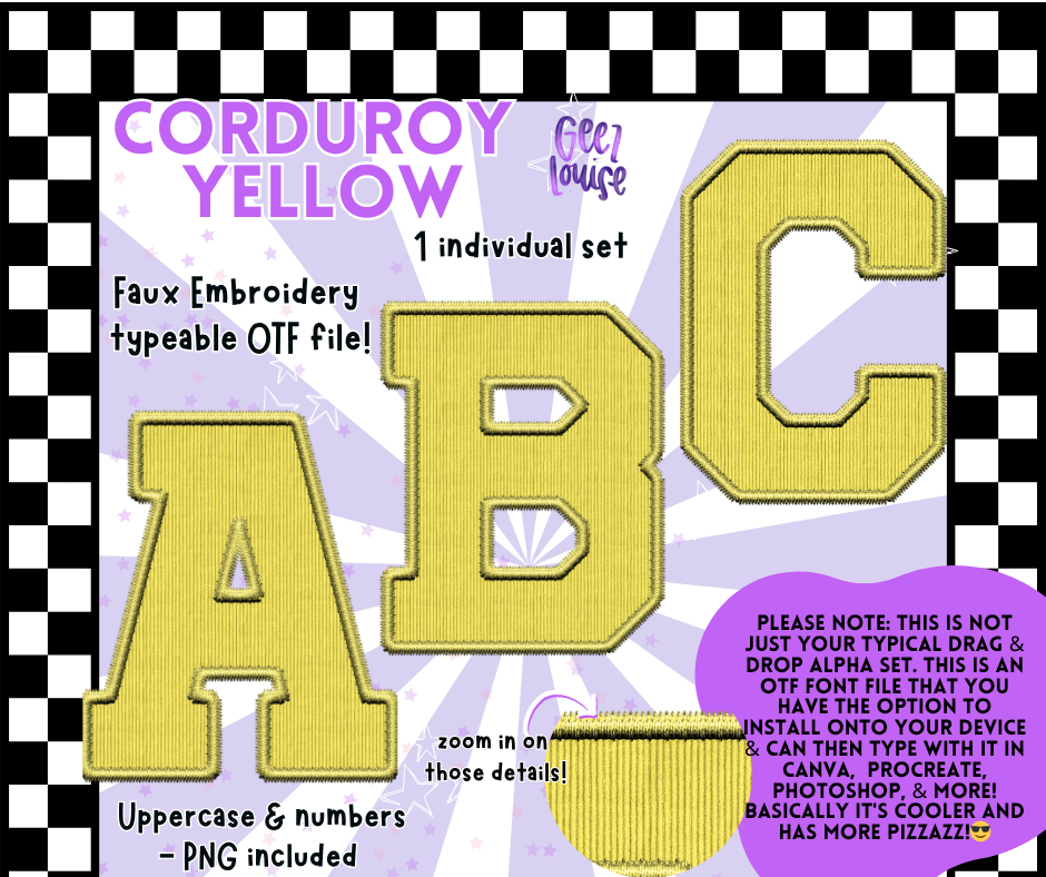 Corduroy Faux Embroidery Alpha – 21 Colors | OTF Font + PNG