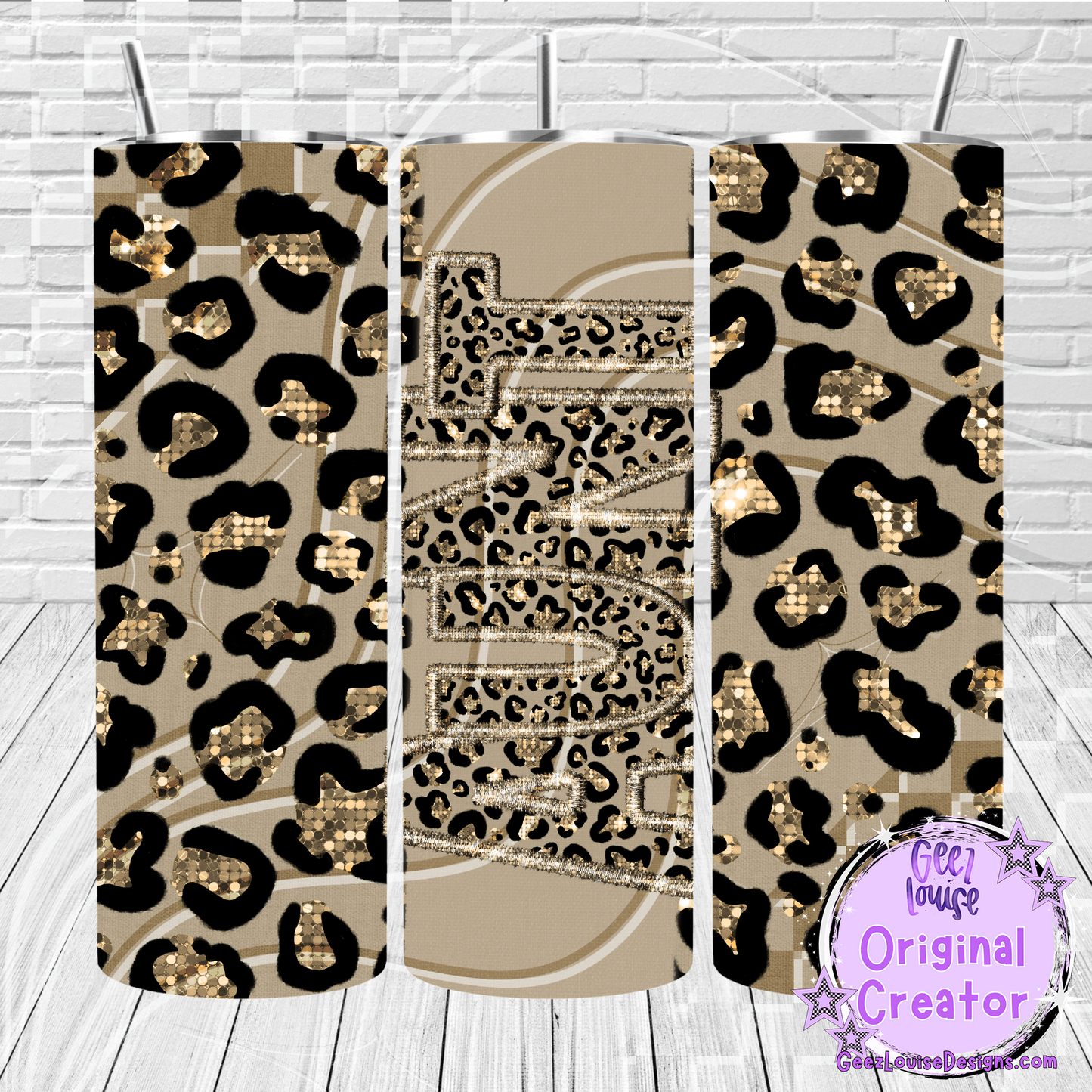 Gold Leopard Job Title Tumbler Wraps- Variants (20 oz Skinny PNG)