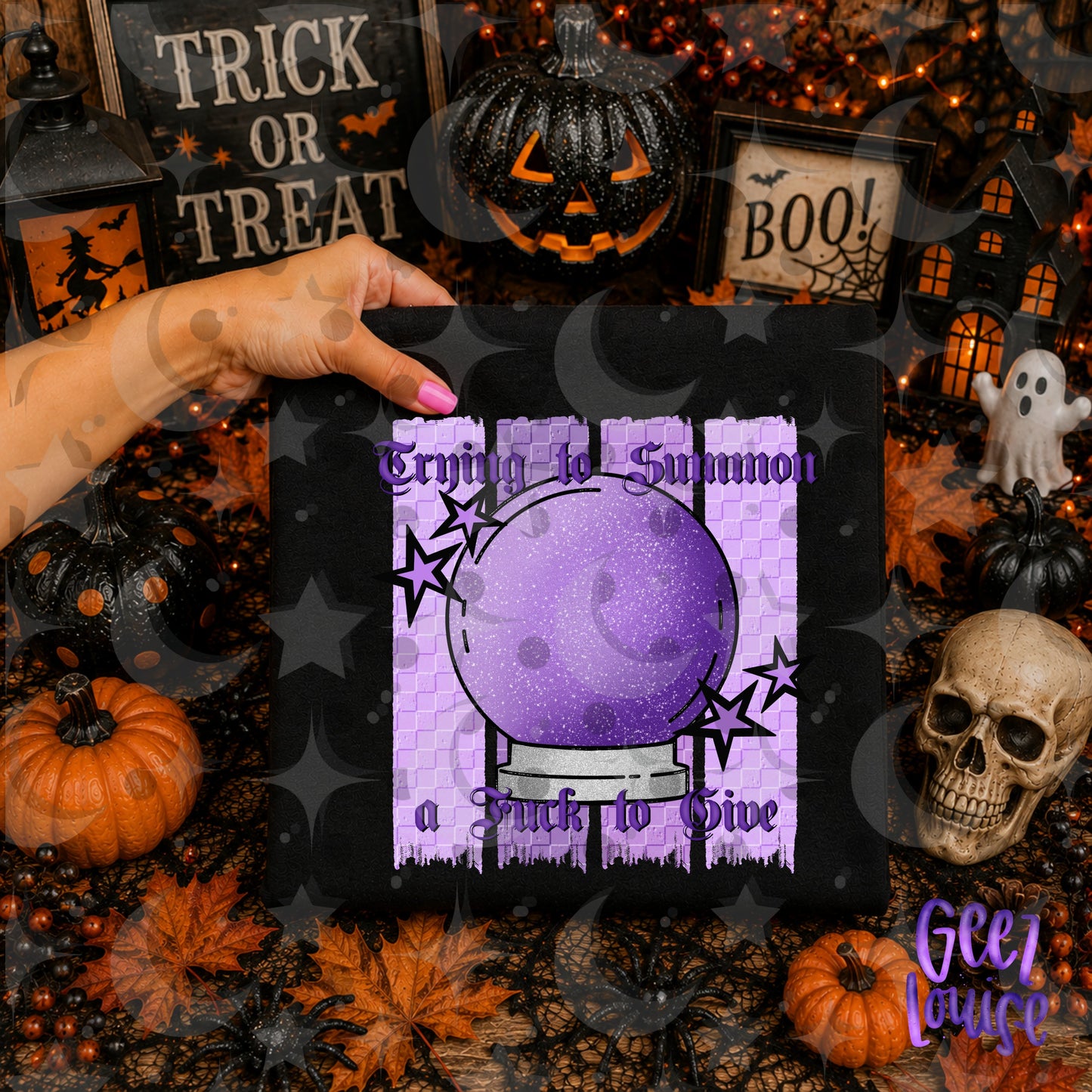 Trying to Summon a Fuck to Give Crystal Ball Halloween PNG