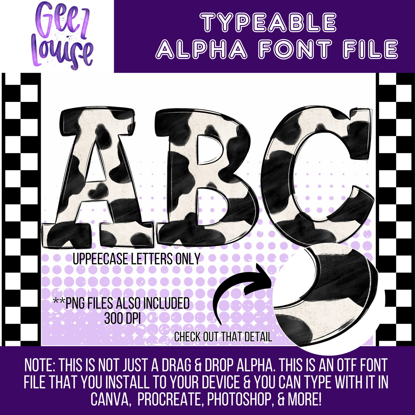 Black cow - Typeable Font - Alpha Set- Digital Download- PNG