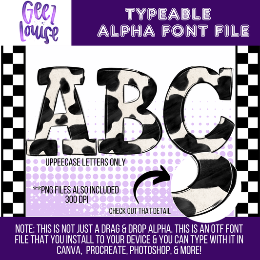Black cow - Typeable Font - Alpha Set- Digital Download- PNG