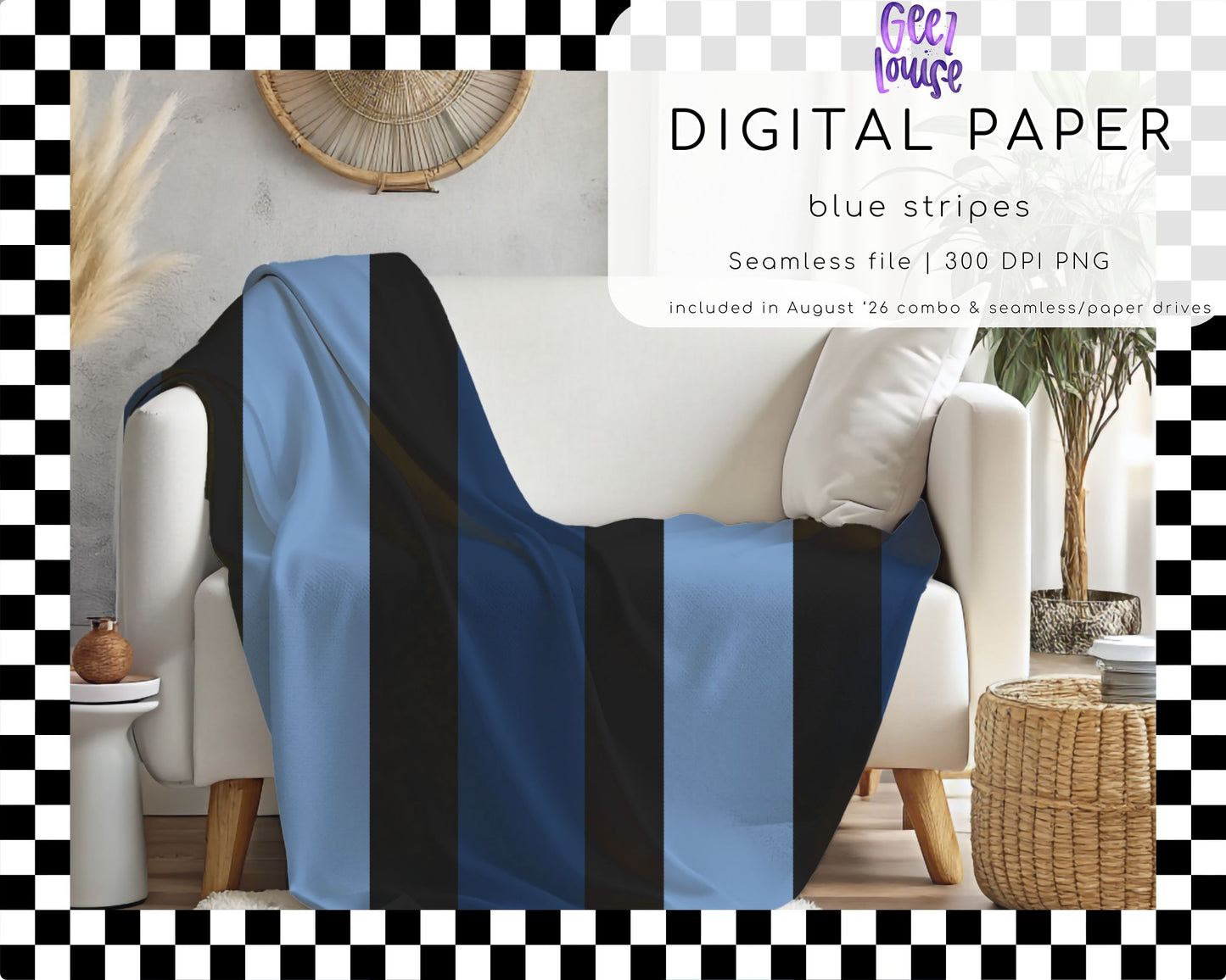Blue Stripes Seamless Digital Paper PNG | Blue & Black Stripe Background | August 26 Combo & Seamless Drive