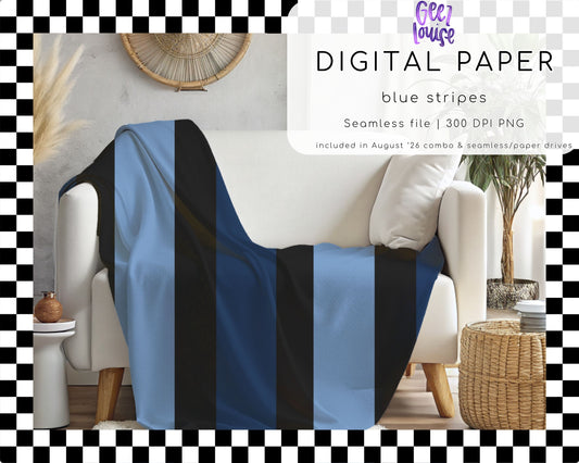 Blue Stripes Seamless Digital Paper PNG | Blue & Black Stripe Background | August 26 Combo & Seamless Drive