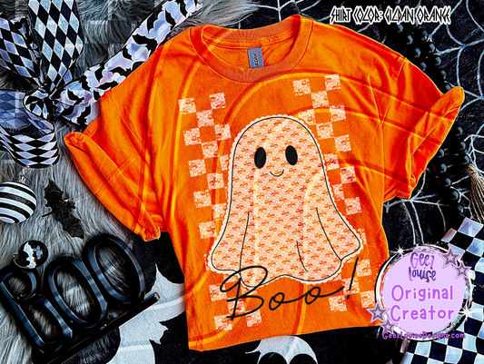 Boo! – Checkerboard Lace Ghost Halloween Digital Design
