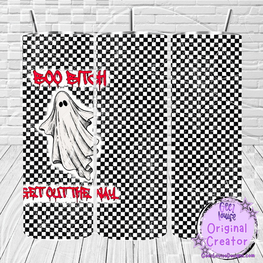 Boo Bitch Ghost Tumbler | Checkerboard Halloween Sublimation Design