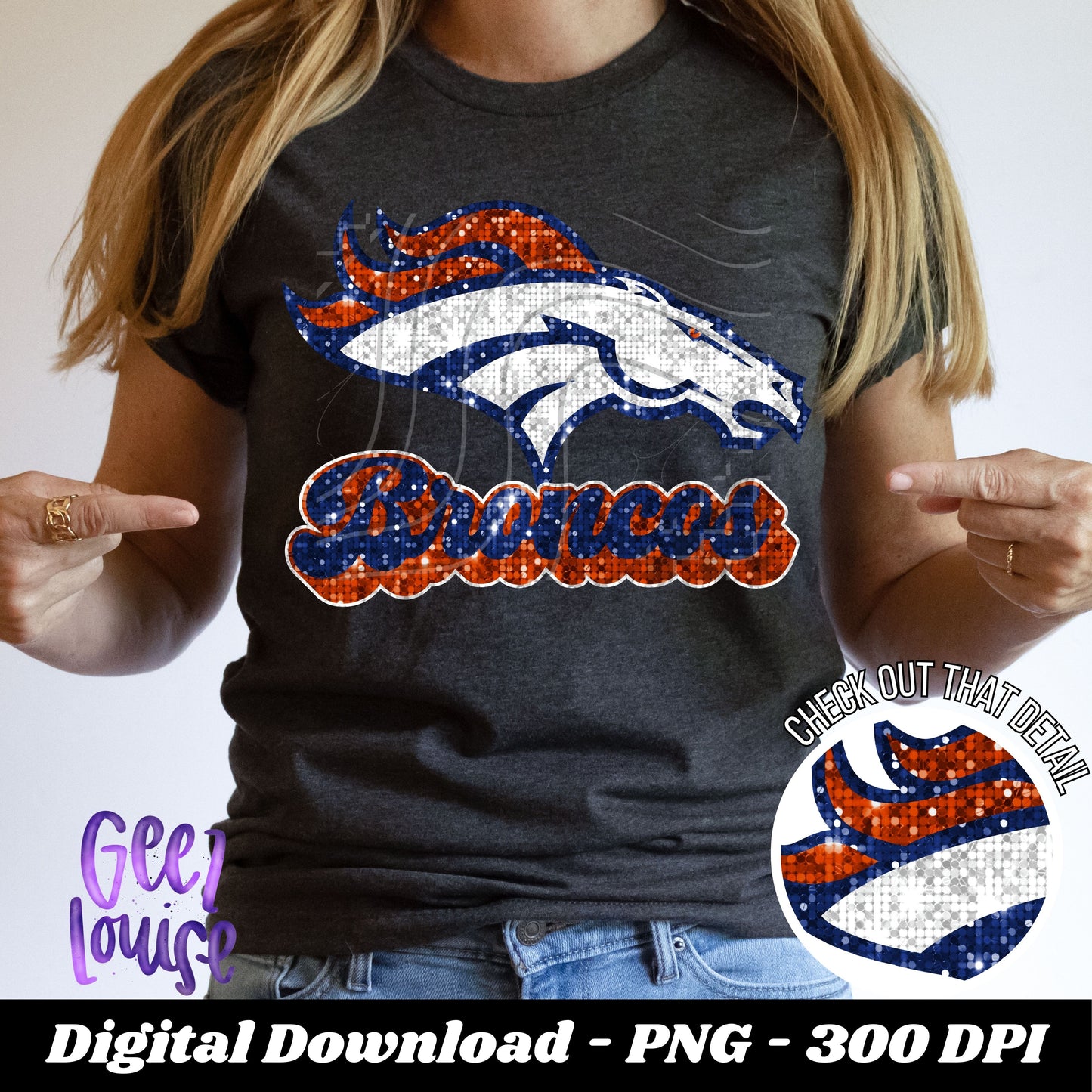 Broncos trio bundle  - football- Faux sequin embroidery- Digital Download- PNG