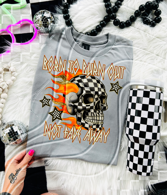 Burn to Burn Out – Retro Skull Flame Design