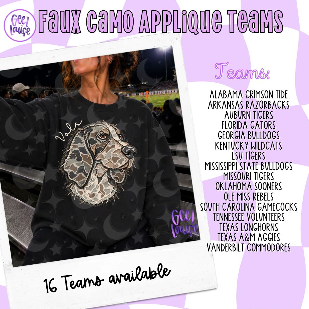 SEC Team Mascots | Frayed Camo Fabric Applique PNG Designs