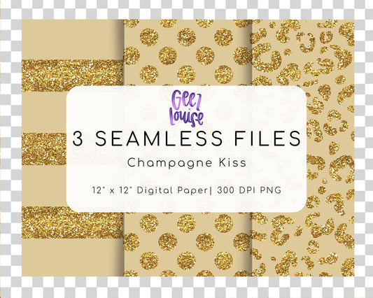 Glitter Seamless Digital Papers | Leopard, Polka Dot & Stripes PNG
