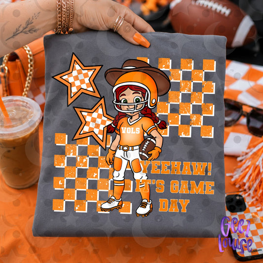Yeehaw It’s Game Day Football Girl PNG | Orange Western Game Day Design | September 26 No FOMO Drive