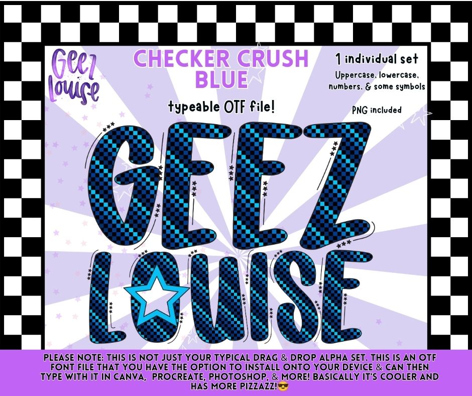 Checker Crush Blue Alpha Font OTF | Blue Checker Alphabet PNG | Typeable Font | Sports Font