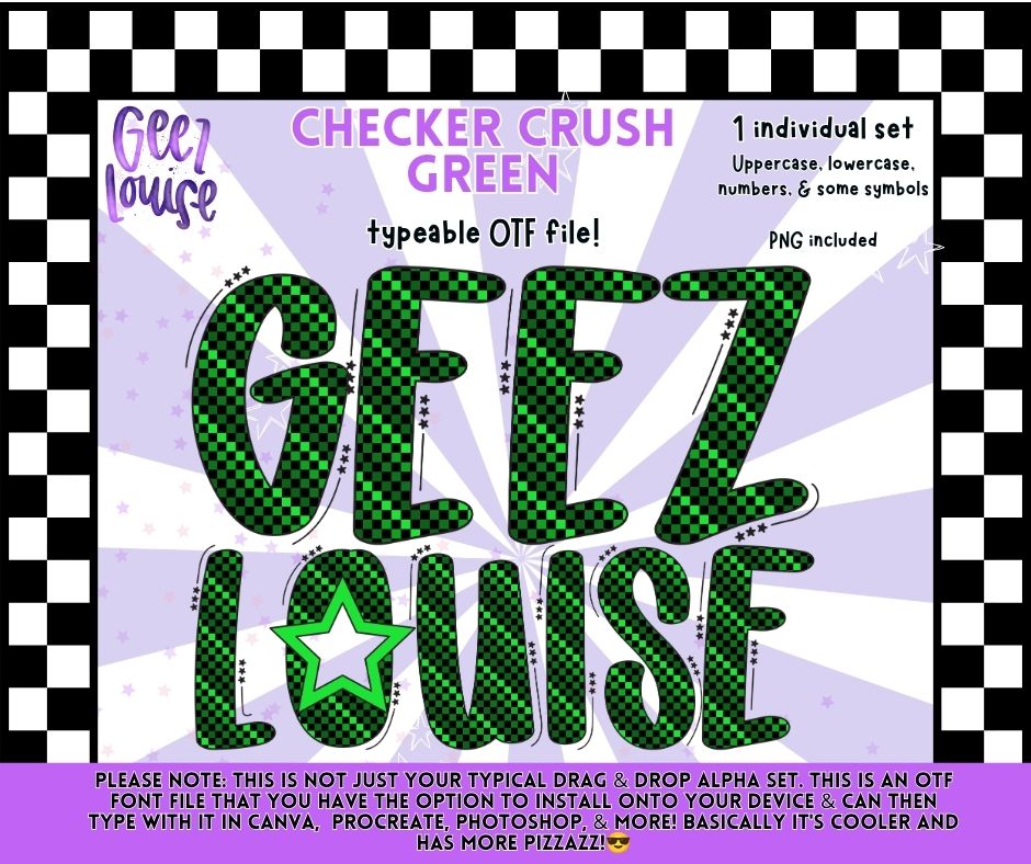 Checker Crush Green Alpha Font OTF | Green Checker Alphabet PNG | Typeable Font | Sports Font