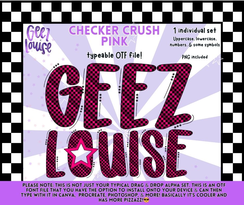 Checker Crush Pink Alpha Font OTF | Pink Checker Alphabet PNG | Typeable Font | Girly Font