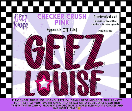 Checker Crush Pink Alpha Font OTF | Pink Checker Alphabet PNG | Typeable Font | Girly Font