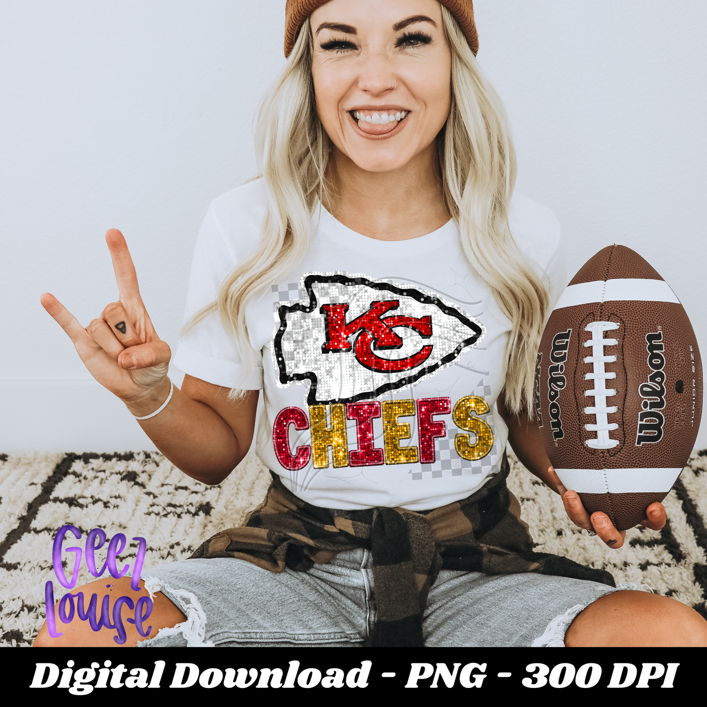 KC chiefs - football- Faux sequin - faux embroidery- Digital Download- PNG