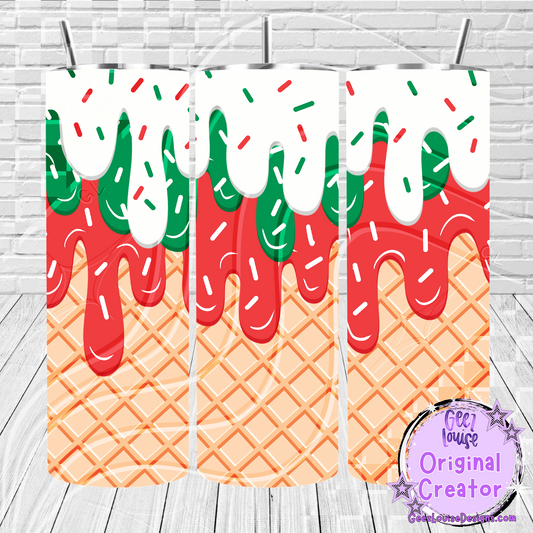 Christmas Drip Ice Cream Digital 20 oz skinny Tumbler Design | PNG Download