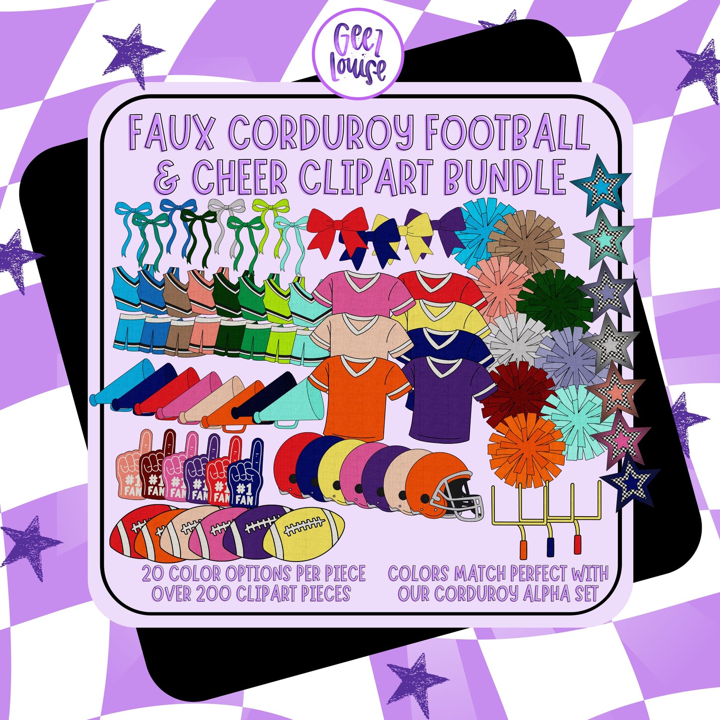 Faux Corduroy Football & Cheer Clipart Bundle | 200+ Pieces, 20+ Color Options