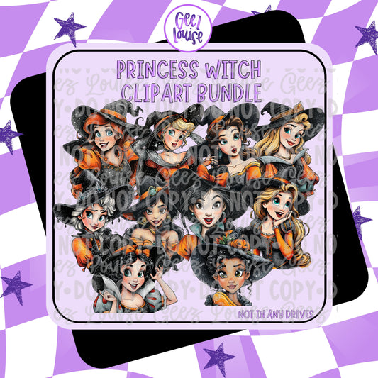Princess Witch Clipart Bundle – 10 Magical Halloween PNGs