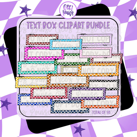 Checkerboard Text Box Clipart Bundle – 18 PNG Frames for Digital Designs